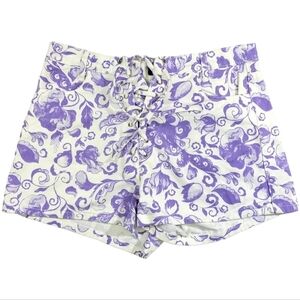 Missguided White With Purple Floral Pattern‎ Denim Lace Up Shorts Size 6